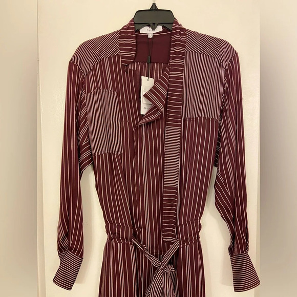 NWT Reiss Albi Striped Mini Shirtdress Berry & Ivory Size 6 - Picture 7 of 10